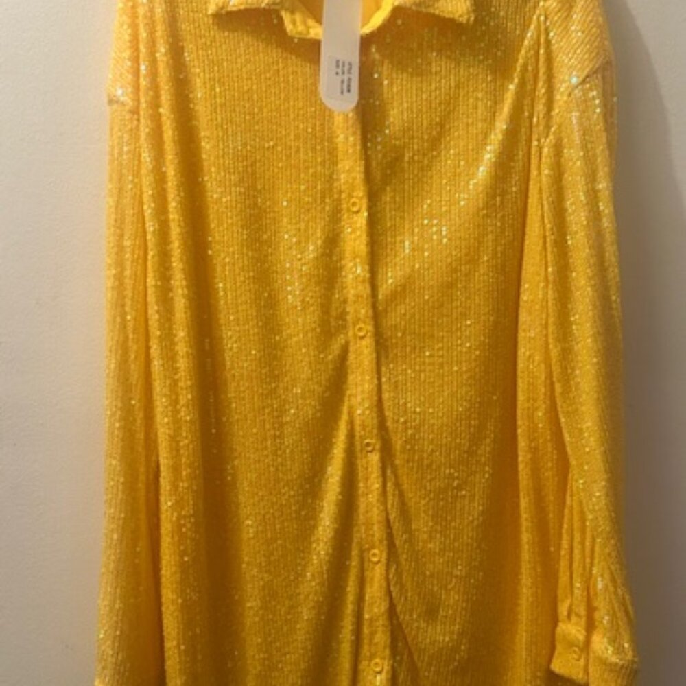 Anthropologie x Flat White Yellow Gold Sequin Button Tunic Shirt Dress NEW M - Picture 8 of 16